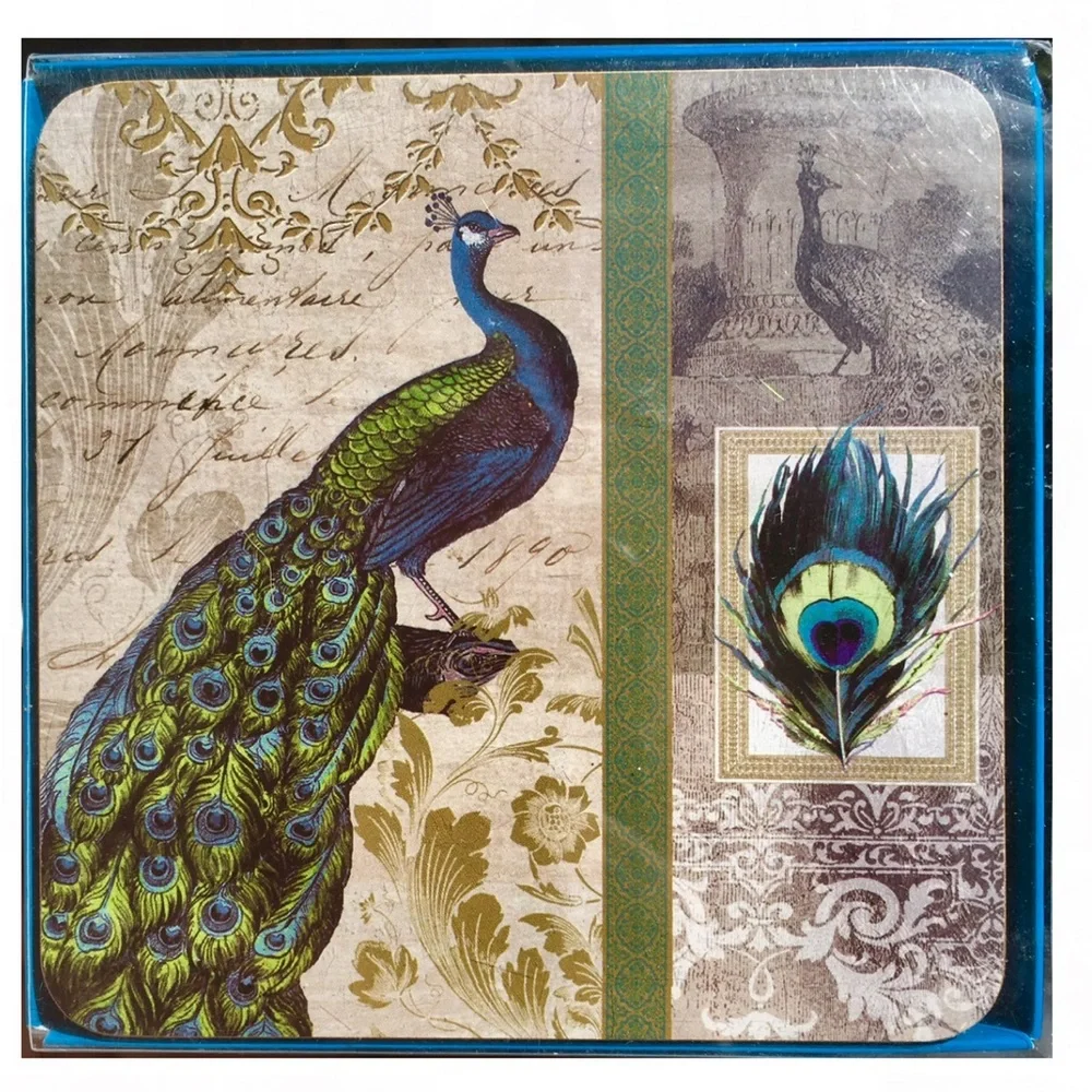 PPD Isbanir Peacock Cork Coasters, Set of 4 (25043)